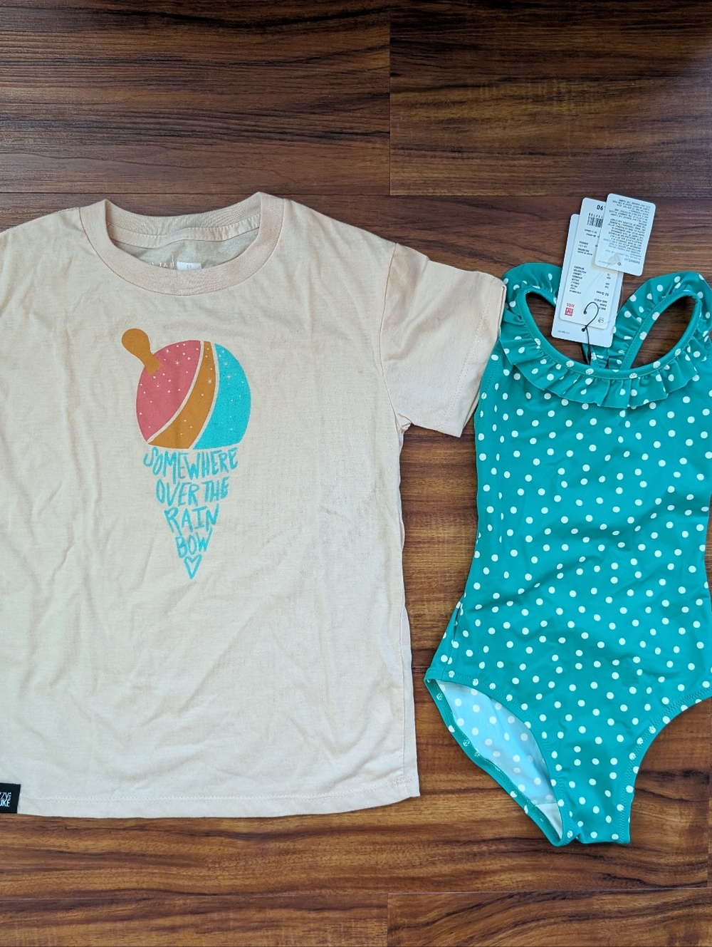 Girls' Teal Polka Dot One-Piece Swimsuit with Ruffle Leg